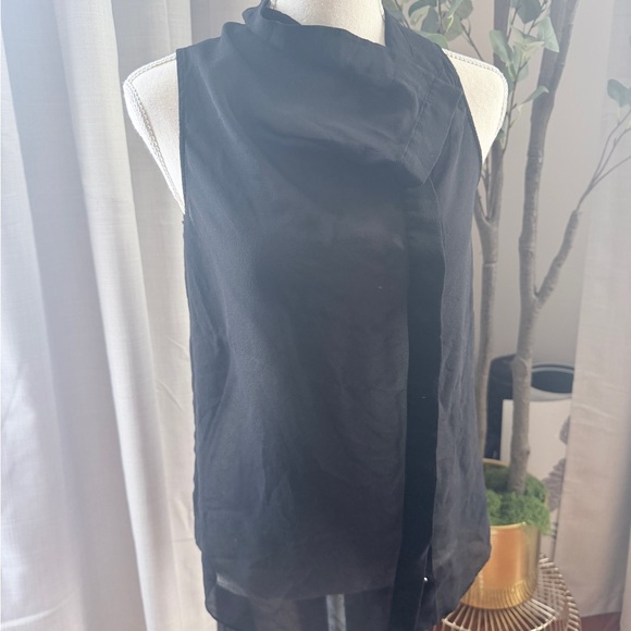 All Saints Sheet Black Sleeveless Draped Collar Women's Button Up Top US4 - Picture 4 of 4